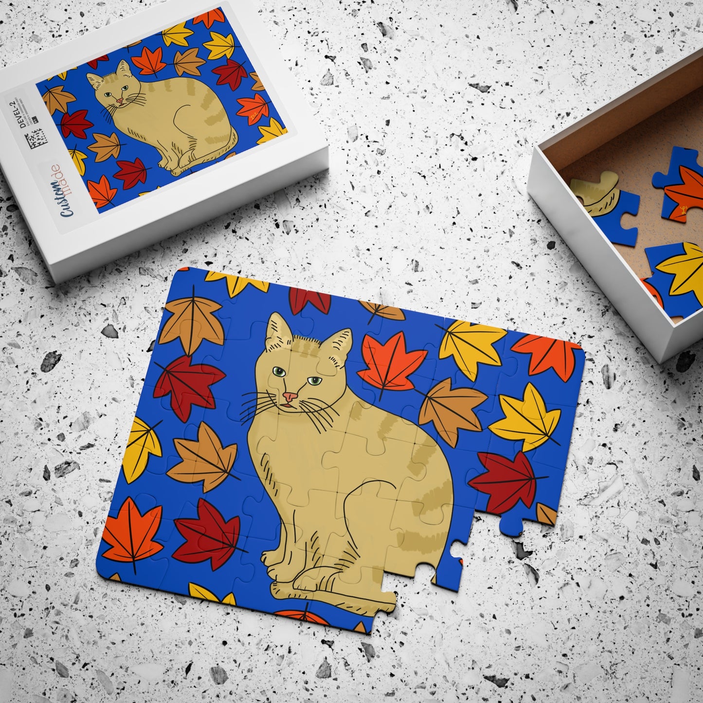 Puzzle, Tan Tabby Cat in Leaves Design, Family Fun, 30 Piece Puzzle