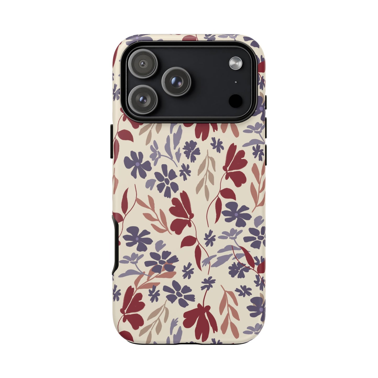 Phone Case, Floral Design Burgundy and Blue on Beige, Tough Phone Case