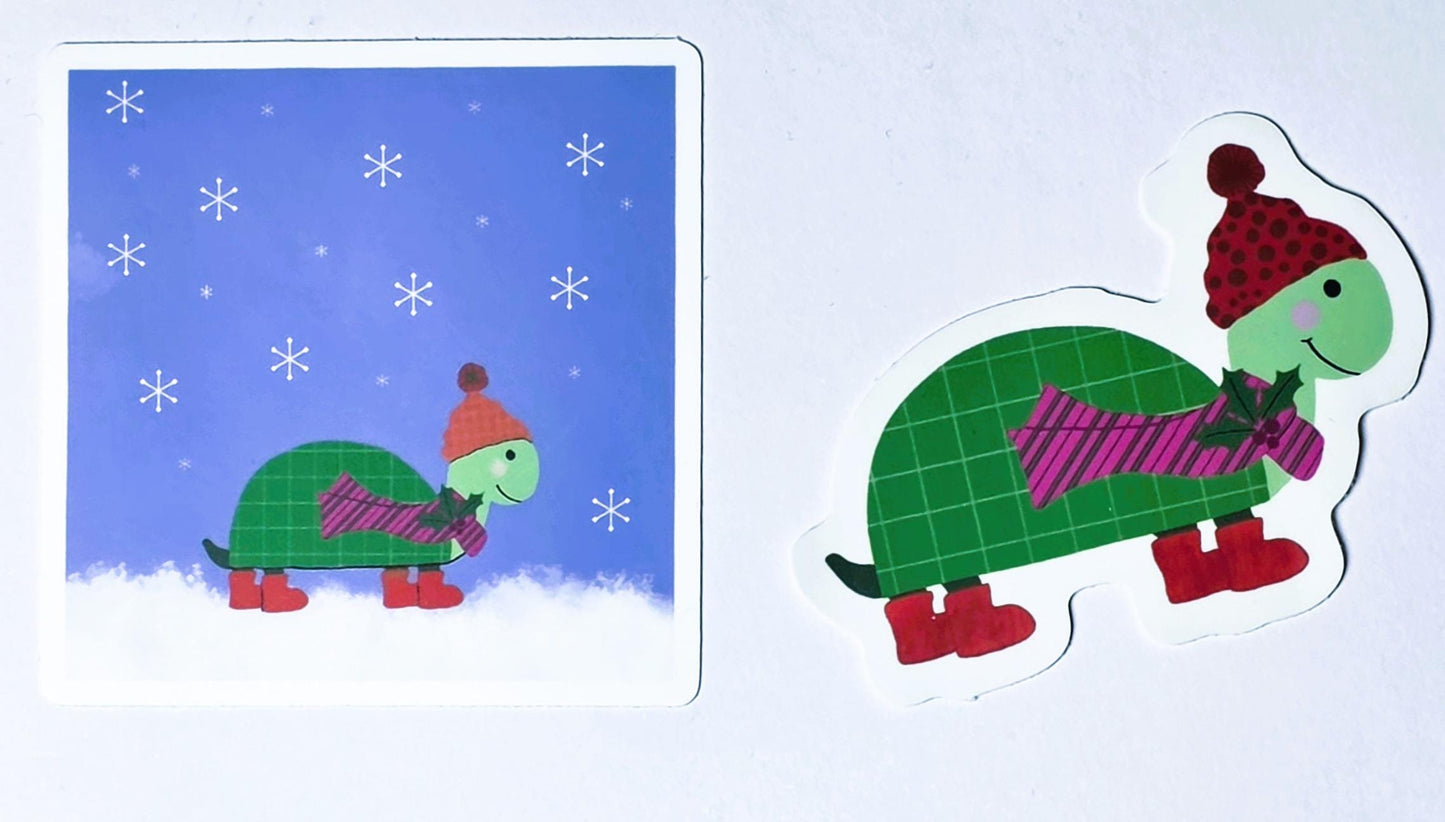 Turtle Sticker, Cozy Winter Critters, Vinyl Sticker, Water-Proof, 3 Inch