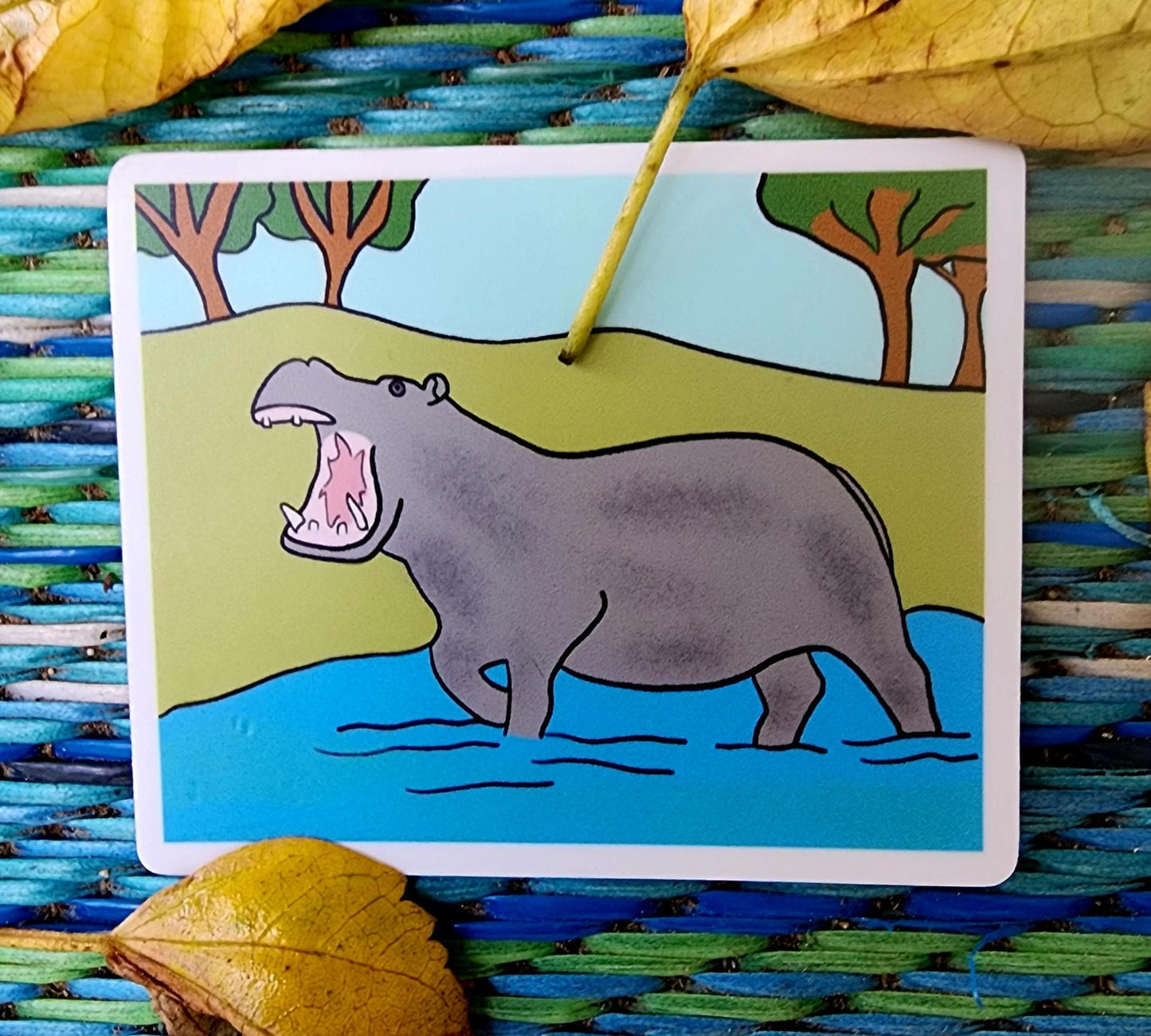Sticker, Hippo in Water, Vinyl, Rectangle, 3 x 2.5 Inches