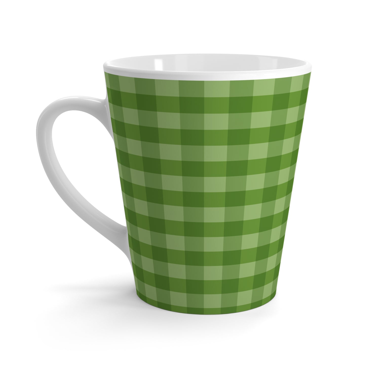 Mug, Green Gingham Design, Latte Cup, 12 Ounce