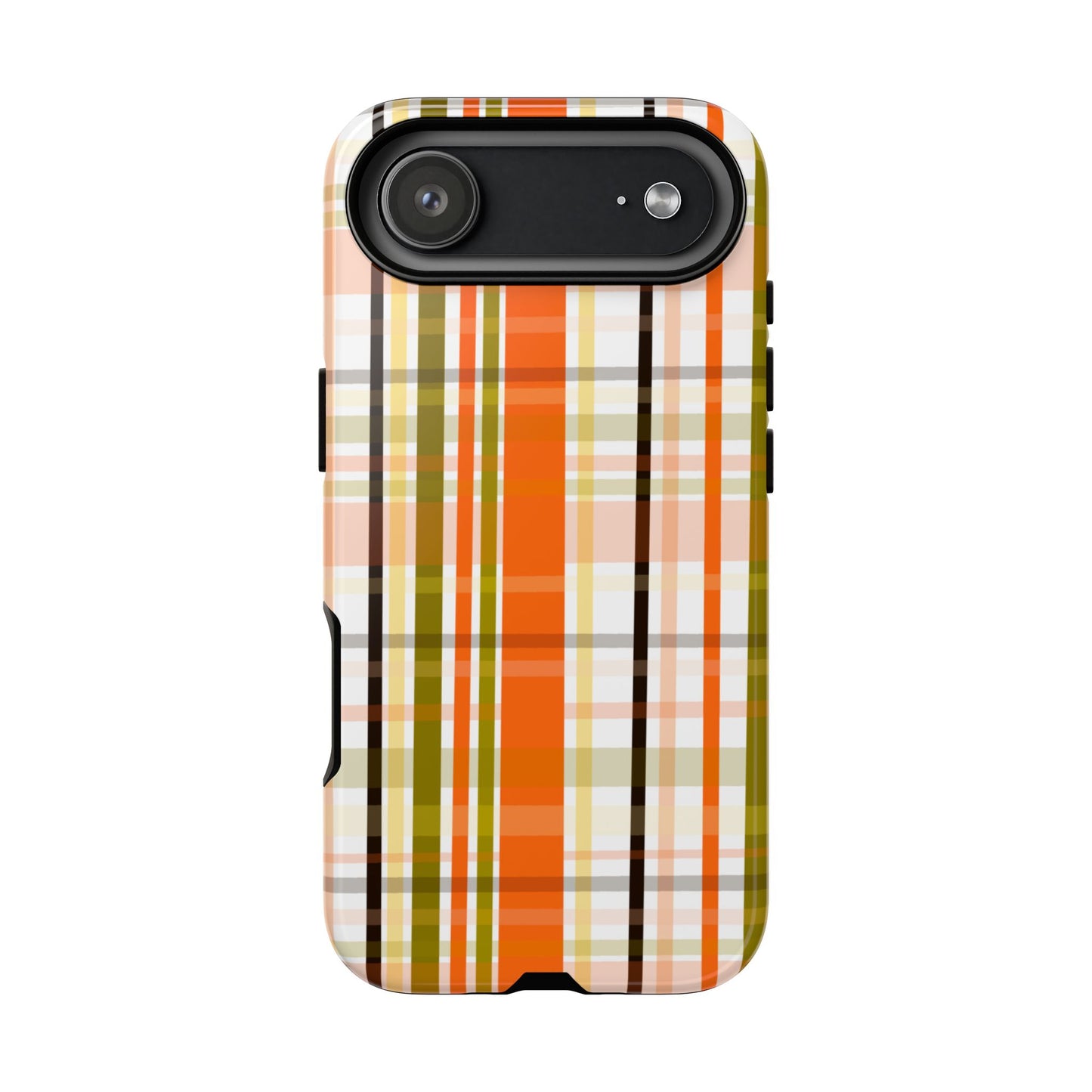 Phone Case, Orange Plaid Design, Tough Phone Case