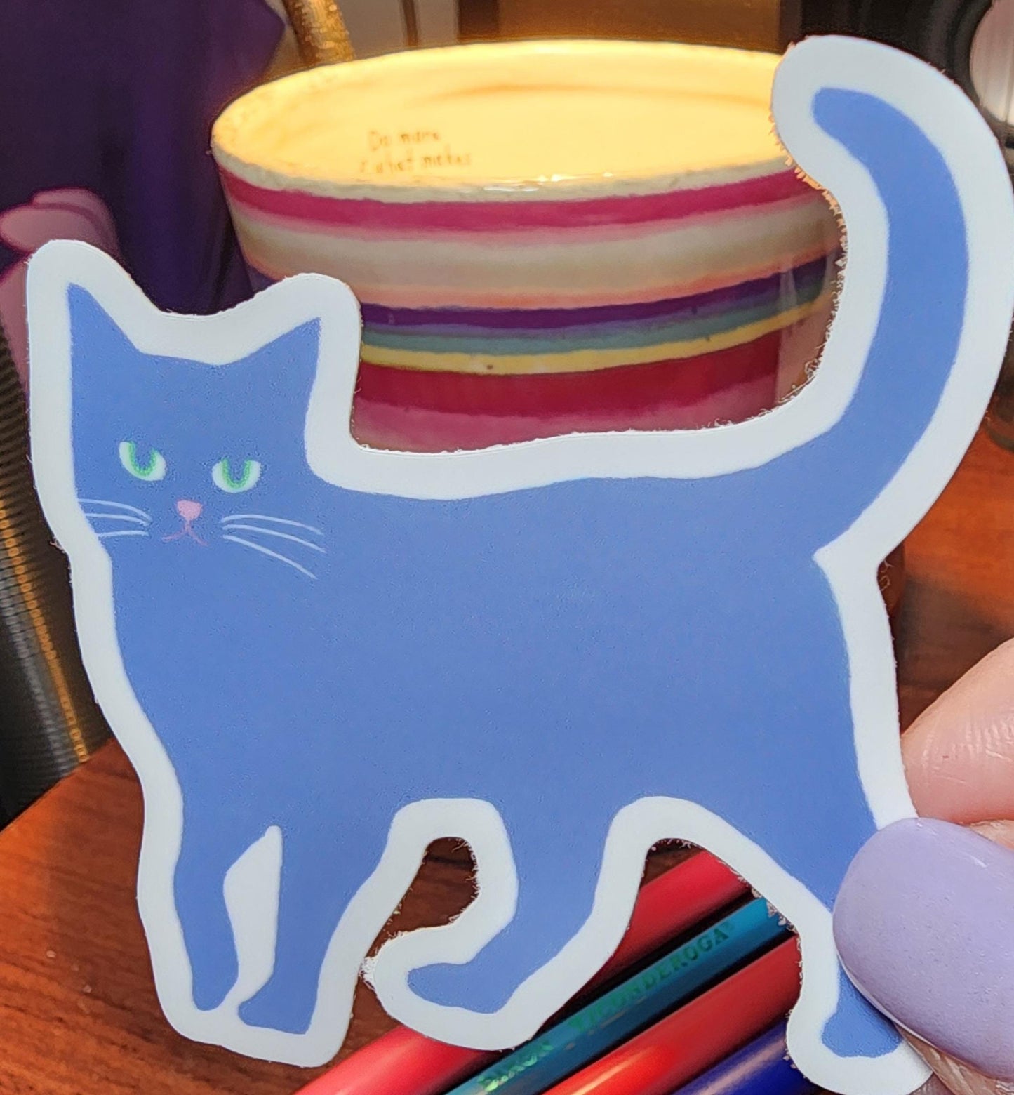 Sticker, Blue Cat Design, Vinyl, 3 Inches