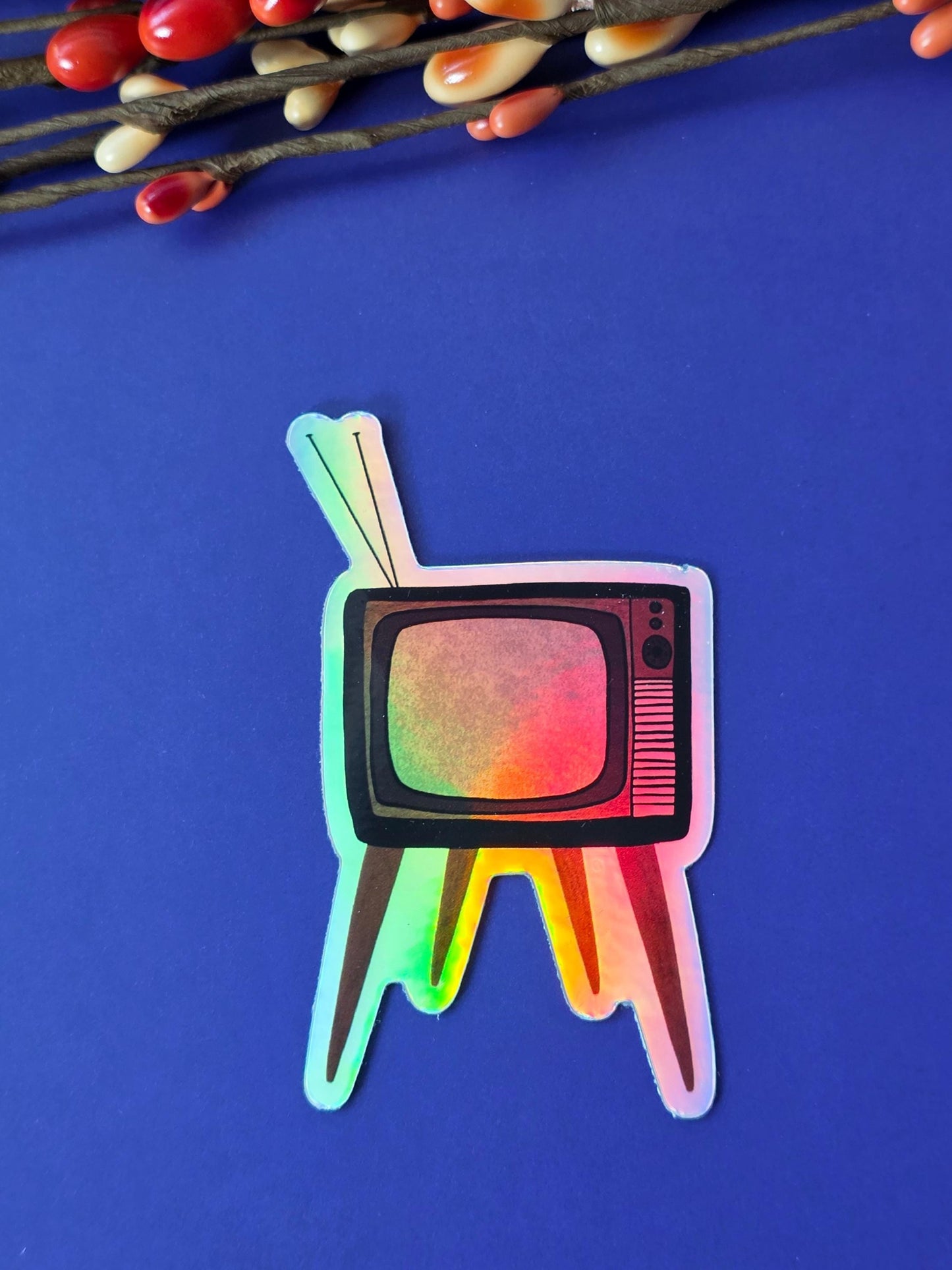 Sticker, Vintage Television Design, TVs, Choose Glitter, Holographic or Square Pattern, Vinyl 3 Inches