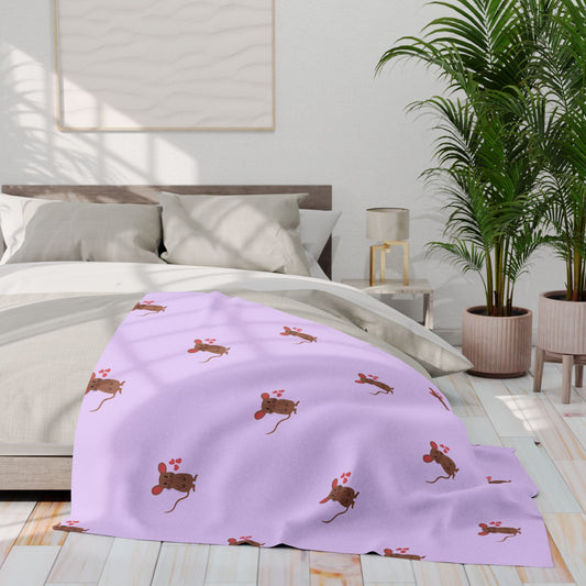 Blanket Fleece With Charming Mocha Mouse Design, 2 Sizes, Blanket or Throw