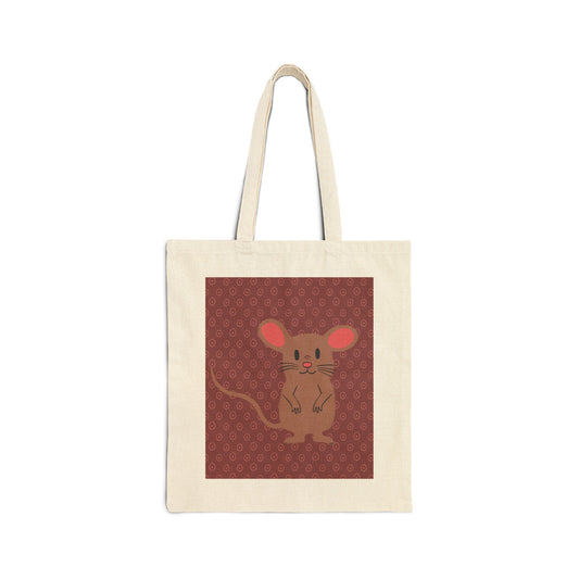 Tote Bag, Mocha Mouse Design, Cotton Canvas, Natural or Black, 15" x 16"