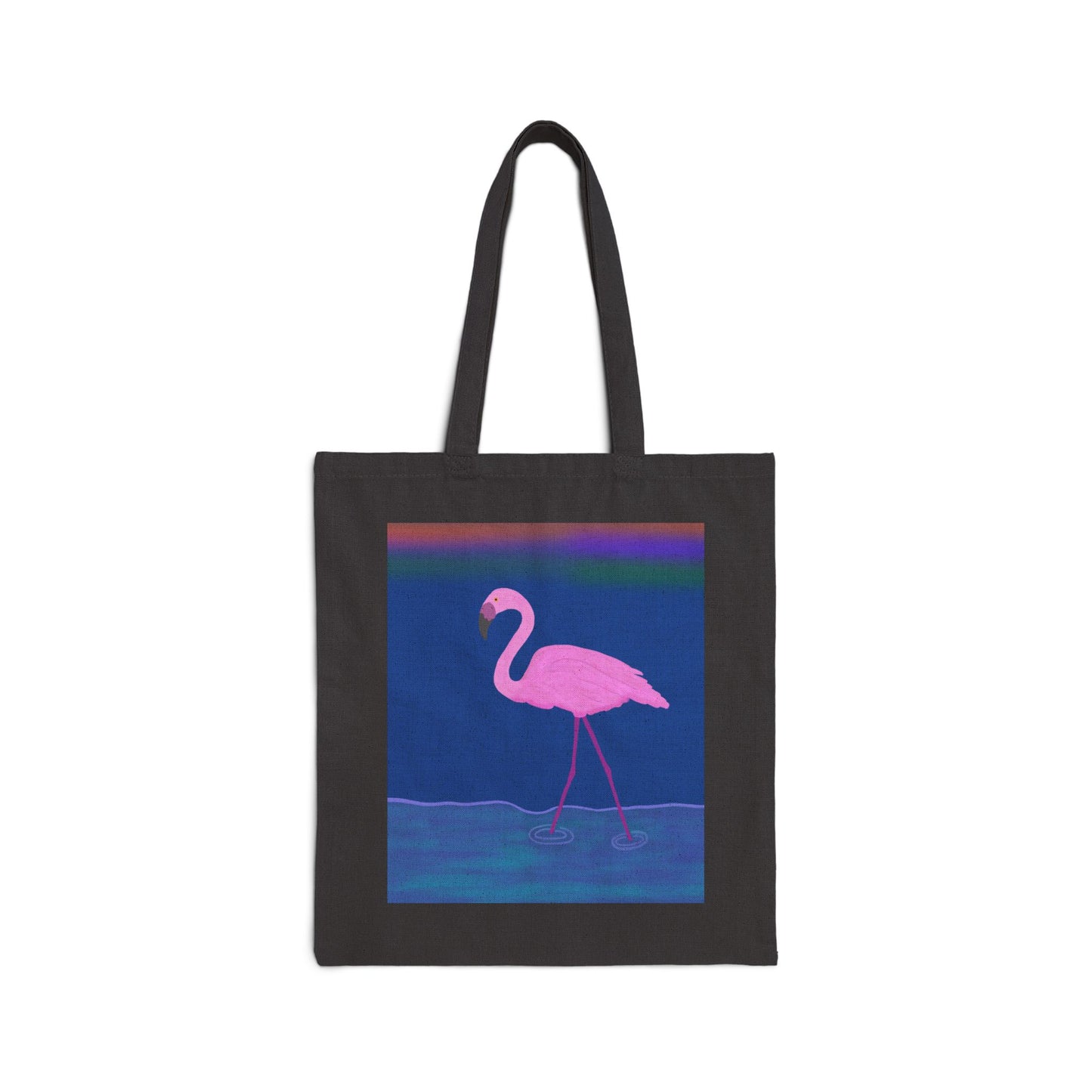 Tote Bag, Flamingo Design, Cotton Canvas, Black or Natural, 15" x 16"