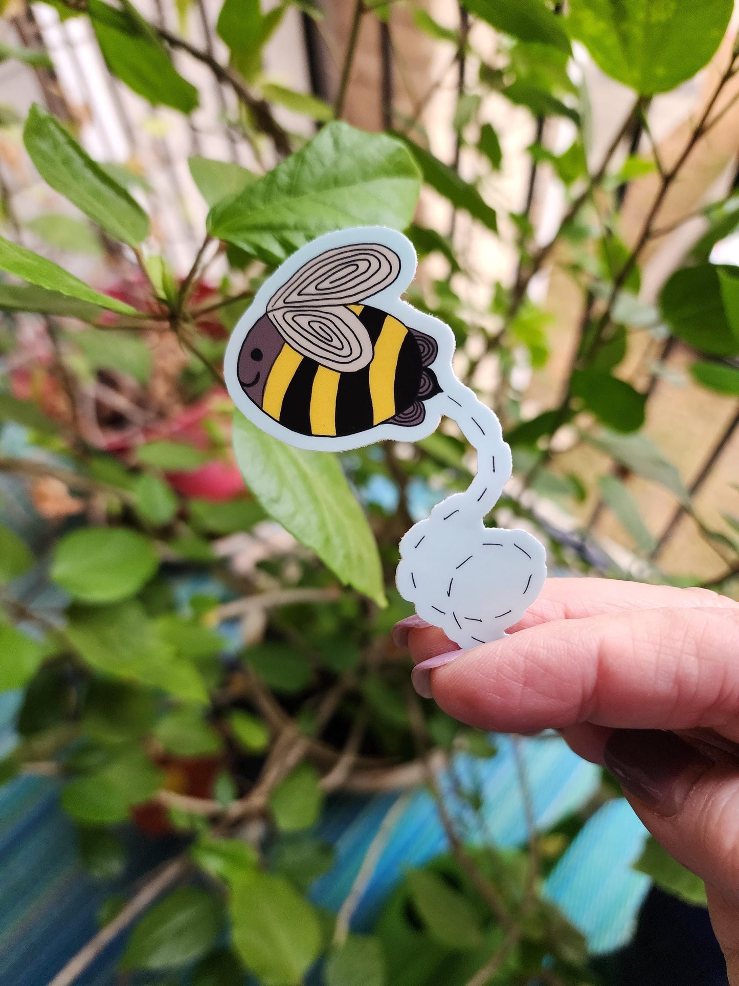 Sticker, Bee Flying with Flight Trail, Vinyl, Die-Cut, 3 Inch