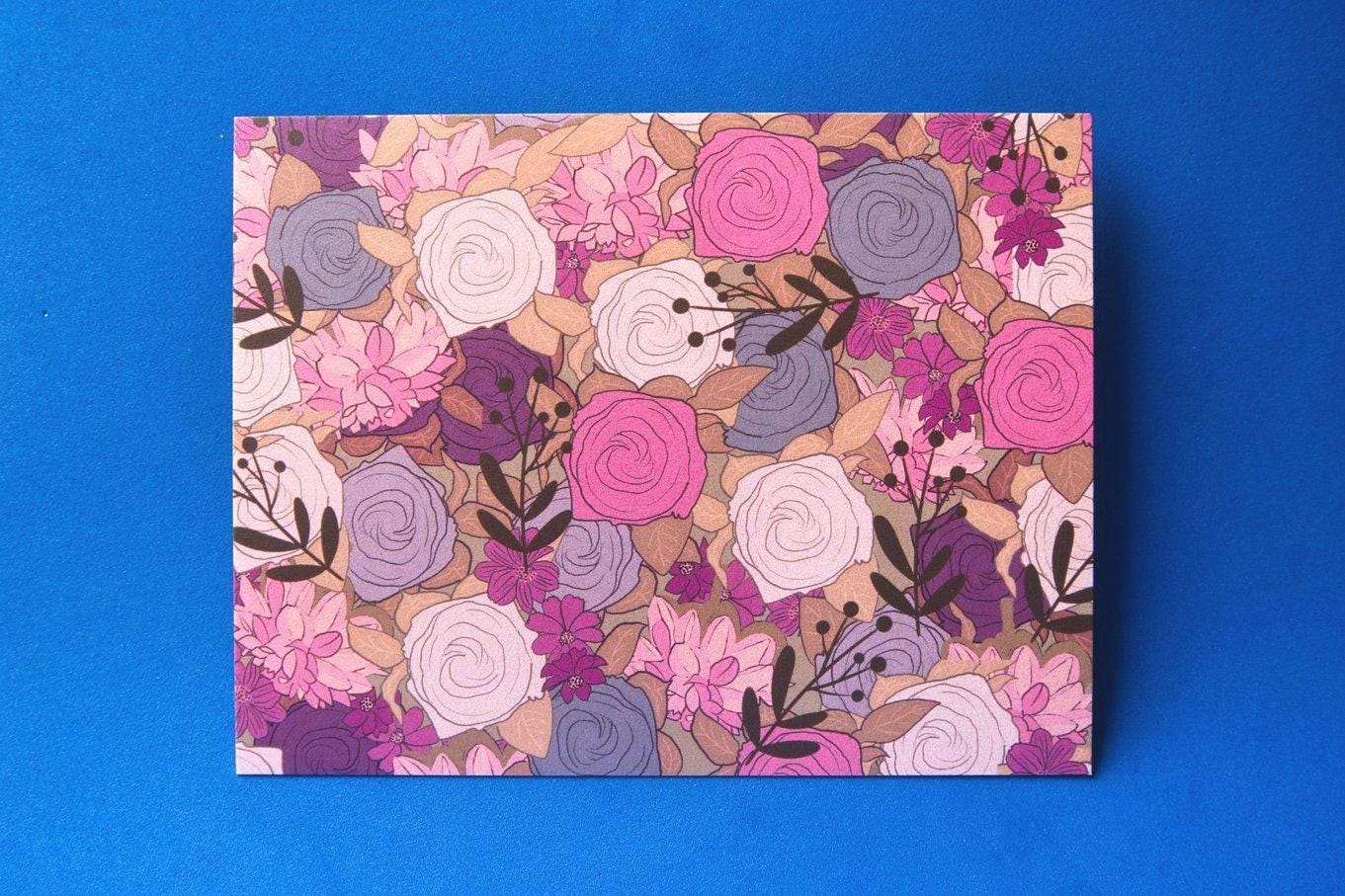 Pink Floral Post Card, 5" x 7" Art Print, Blank Card