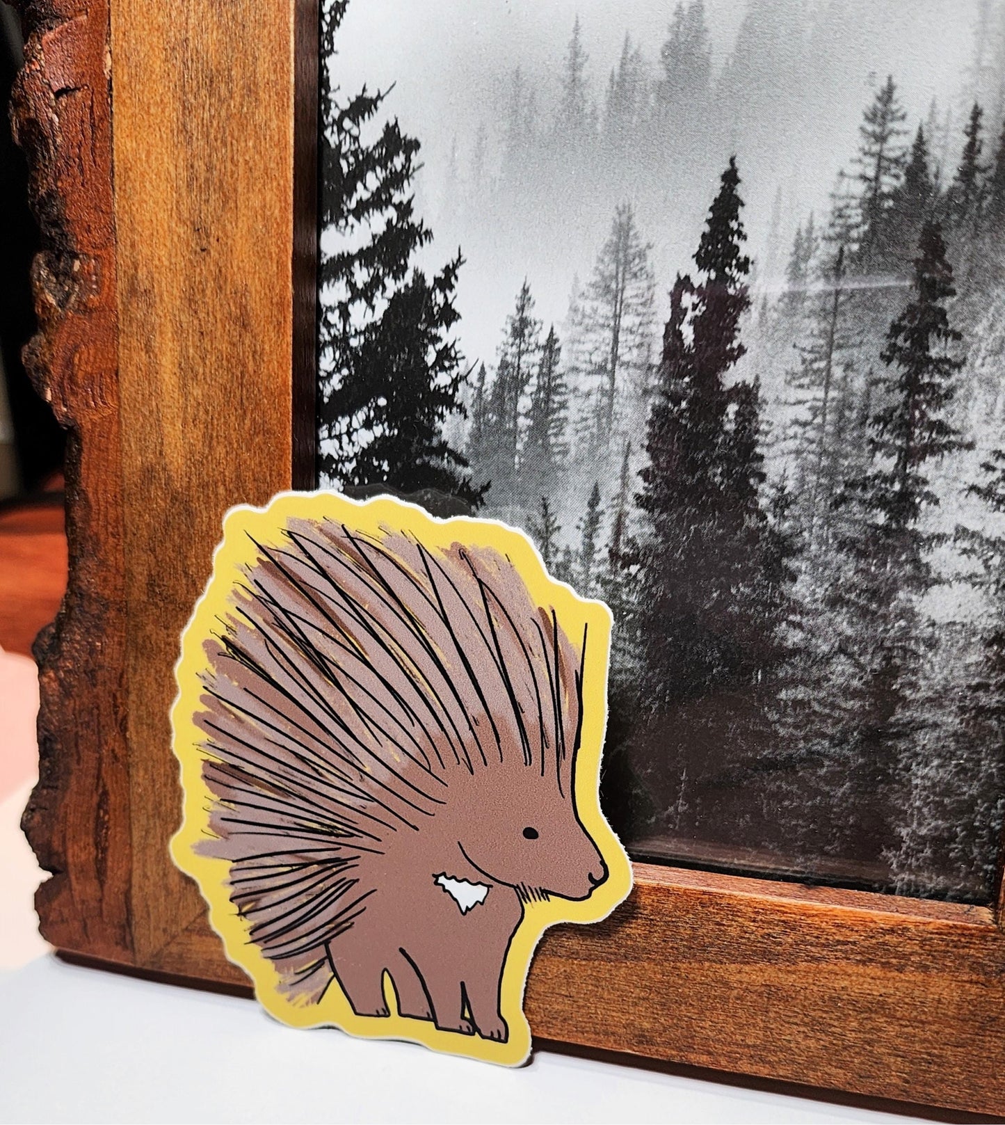 Sticker, Porcupine With Yellow Border, Vinyl, Die-Cut, 3 Inch