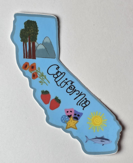Sticker, California State Sticker, Die-Cut or Square on Gingham, Vinyl, 3 Inch
