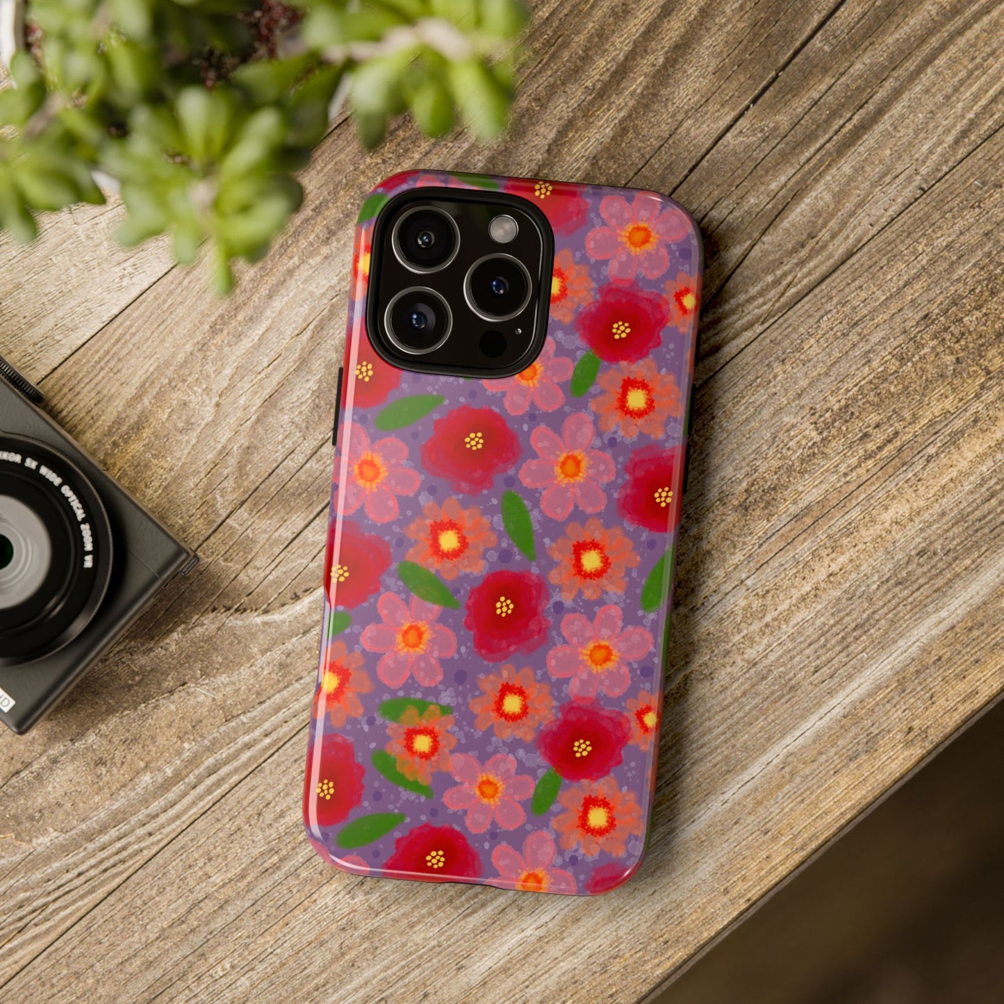 Phone Case, Vibrant Pinkish Floral Design, Tough Phone Case