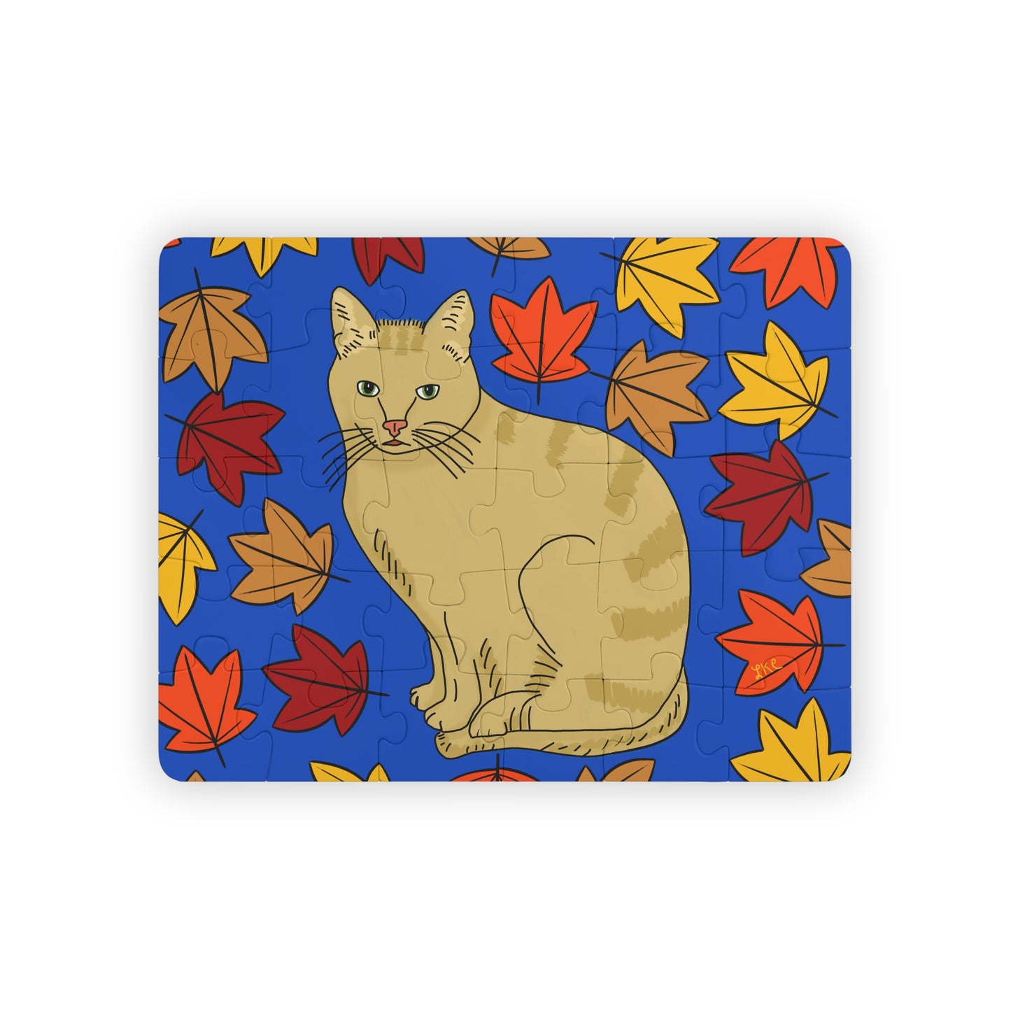 Puzzle, Tan Tabby Cat in Leaves Design, Family Fun, 30 Piece Puzzle