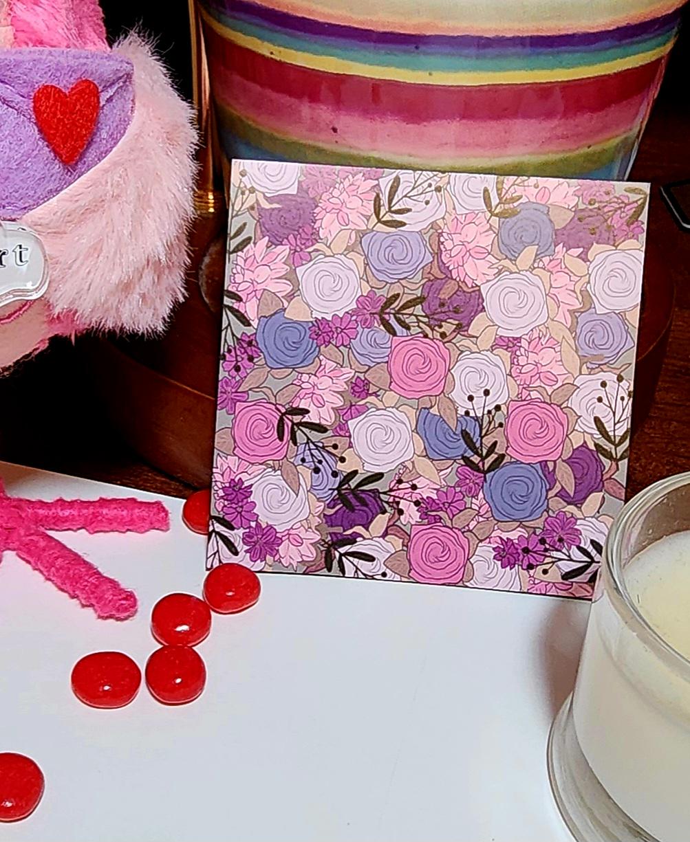 Magnet, Pink Floral, 3 Inch Square, Flat