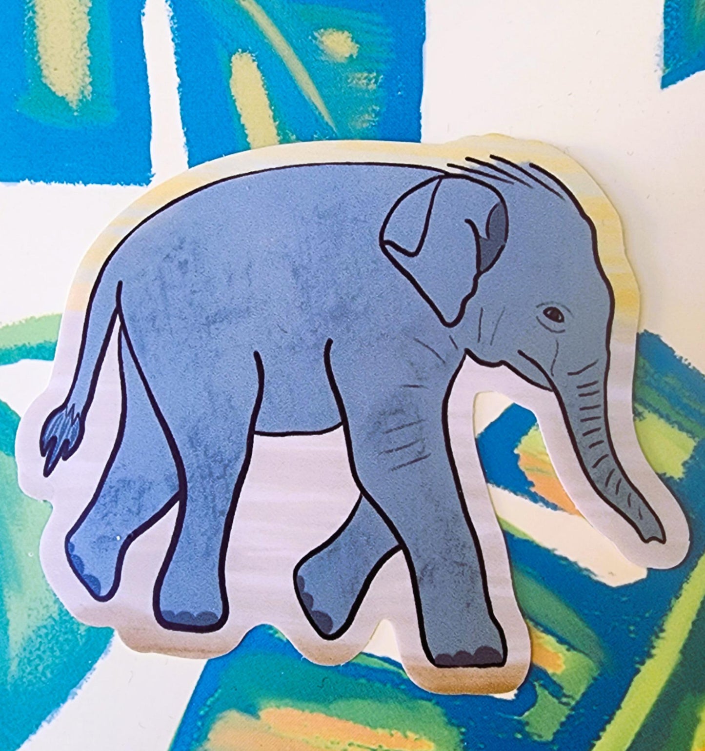 Sticker, Baby Elephant Walking Design on yellow, Vinyl, Die-Cut, 3 Inch
