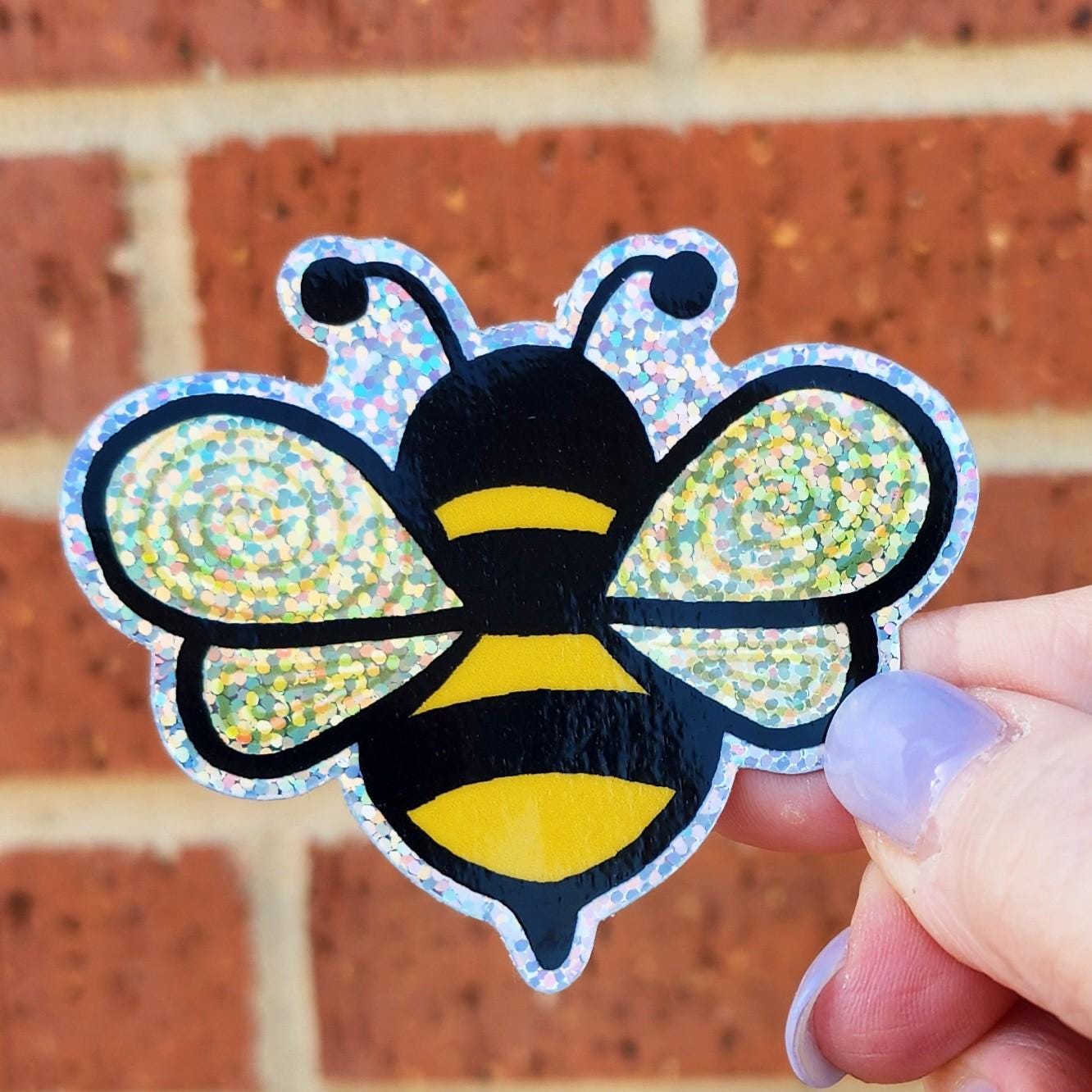 Glitter Sticker, Bee Design, Vinyl, Die-Cut, 3 Inch