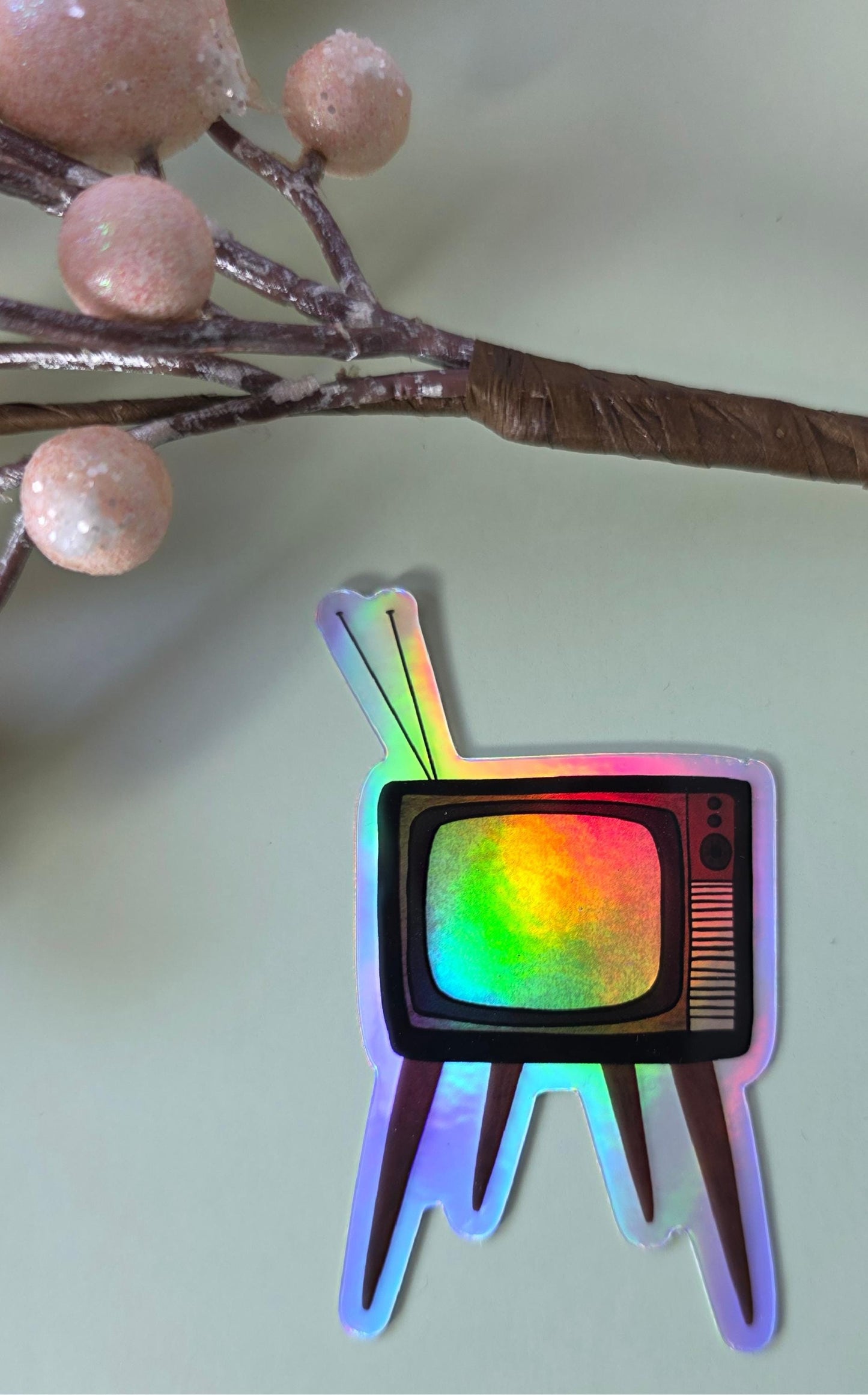 Sticker, Vintage Television Design, TVs, Choose Glitter, Holographic or Square Pattern, Vinyl 3 Inches