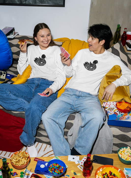 Folk Art Scandinavian Bird T Shirt, Long Sleeves