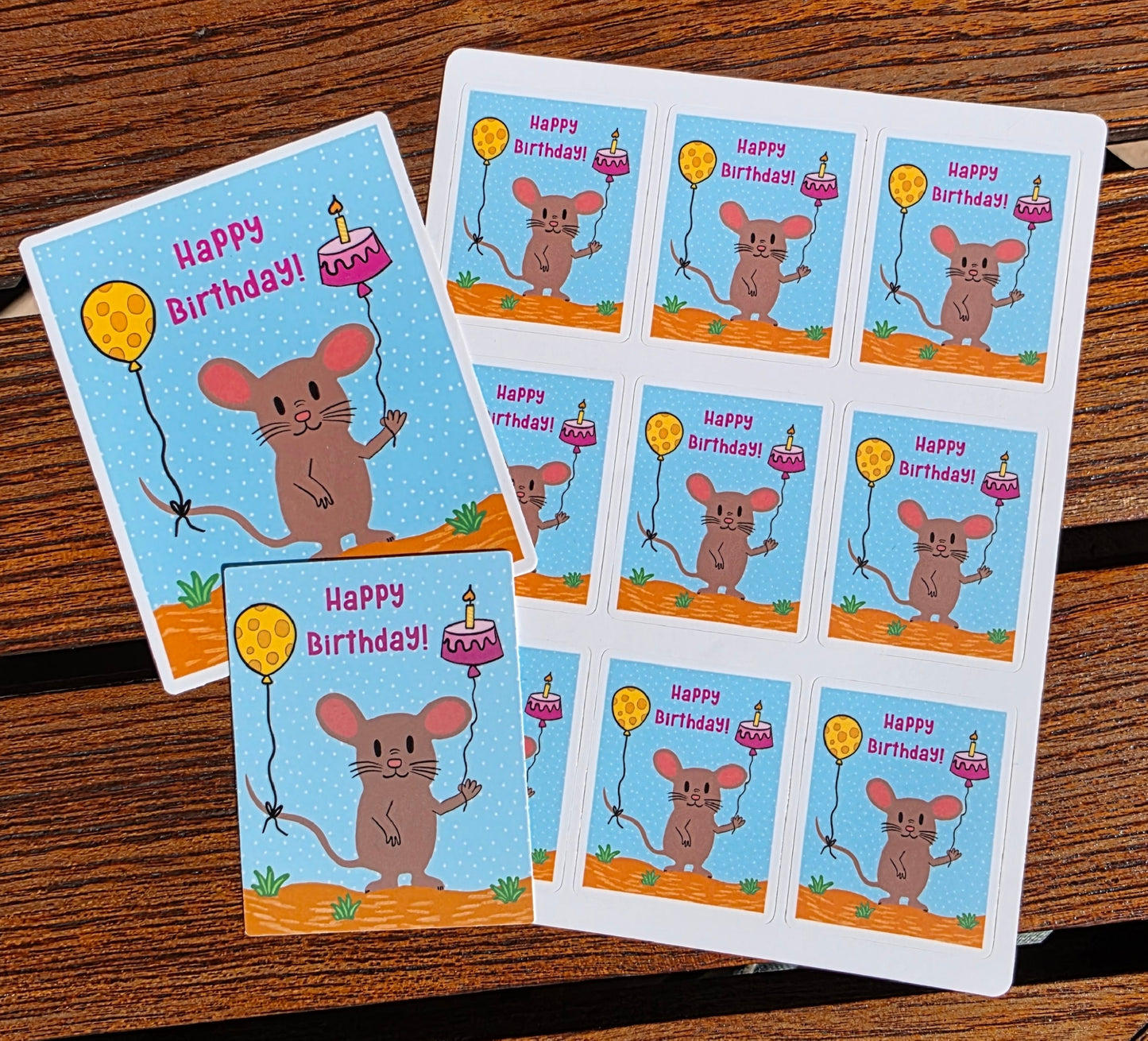 Sticker, Mocha Mouse Birthday Sticker, Vinyl, Choose 3 Inch, 4 Inch or Sticker Sheet