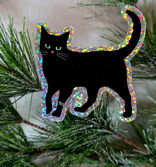 Black Cat Glitter Sticker - 3" Waterproof Vinyl