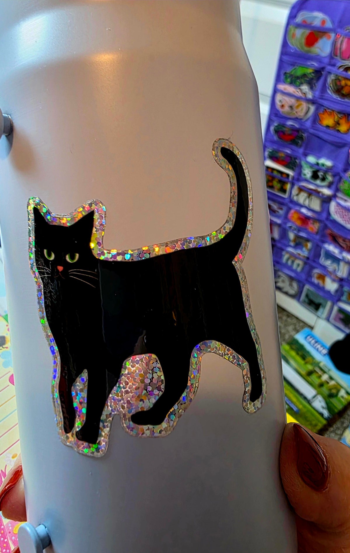 Black Cat Glitter Sticker - 3" Waterproof Vinyl