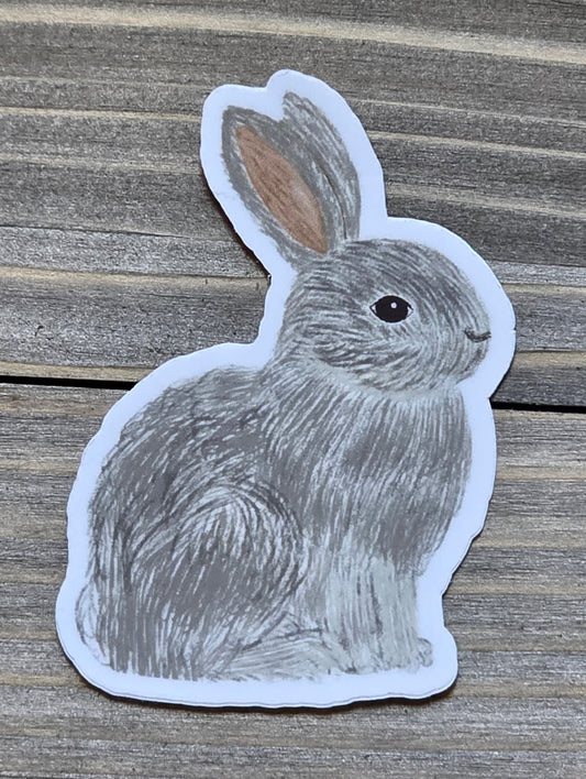 Sticker, Grey Bunny Sitting, Vinyl, Die-Cut, 3 Inch