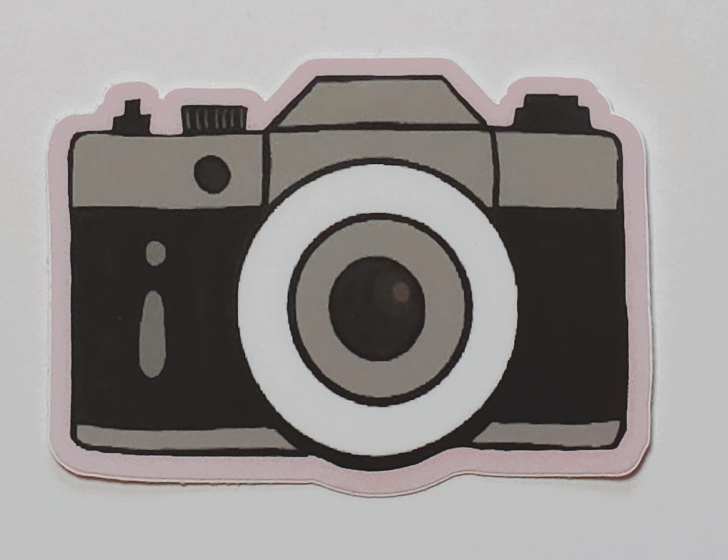 Sticker, Camera on Pale Pink Background, Vinyl, Die-Cut, 3 Inches