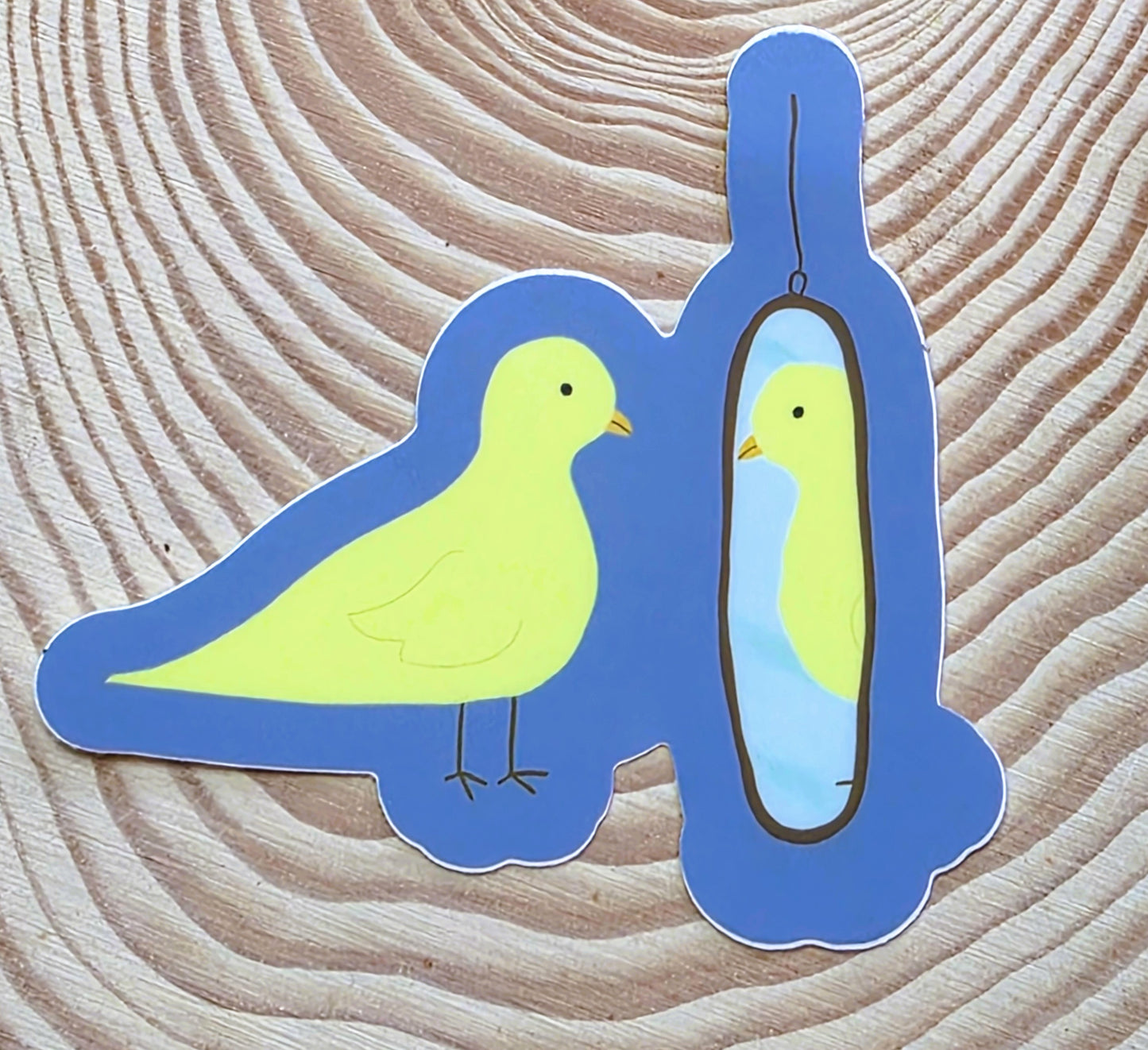 Sticker, Canary Looks in Mirror, Vinyl, Die-Cut, 3 Inches