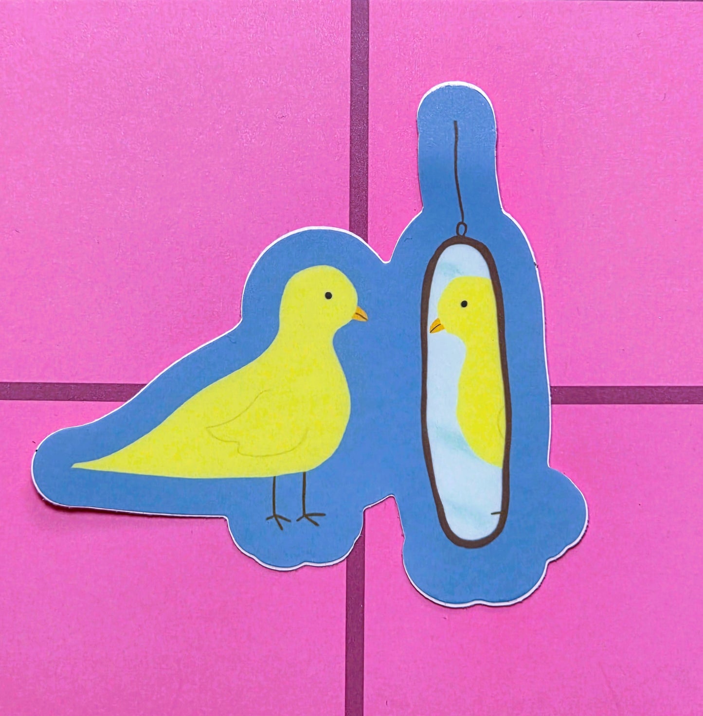 Sticker, Canary Looks in Mirror, Vinyl, Die-Cut, 3 Inches
