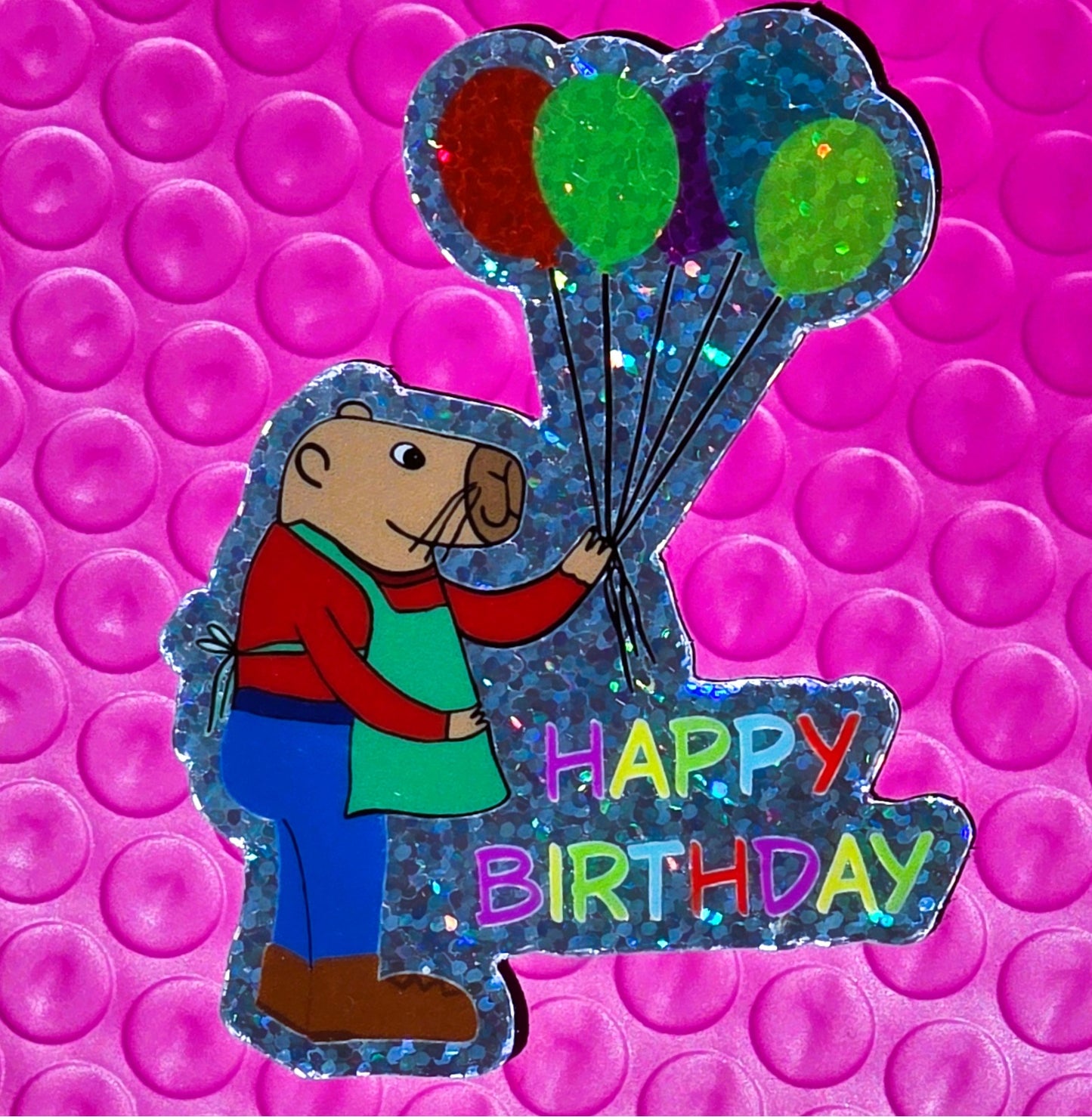 Capybara Birthday Glitter Sticker With Balloons