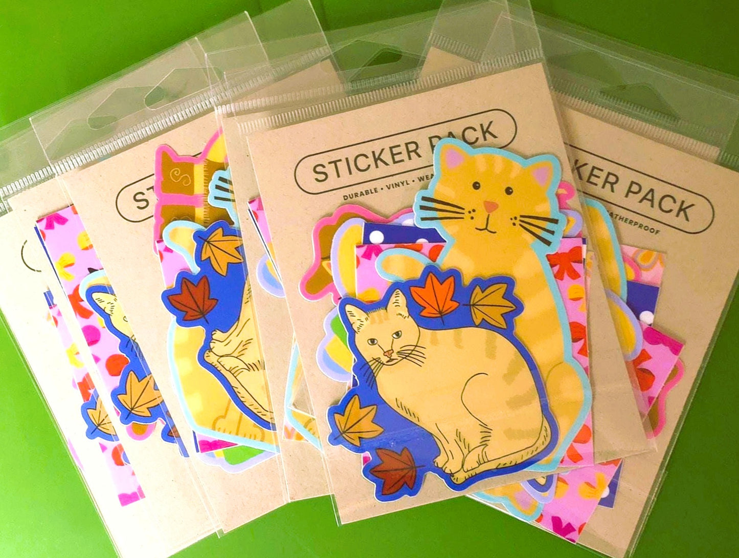 Cat Themed Sticker Pack, 7 Cat Stickers, Vinyl decals