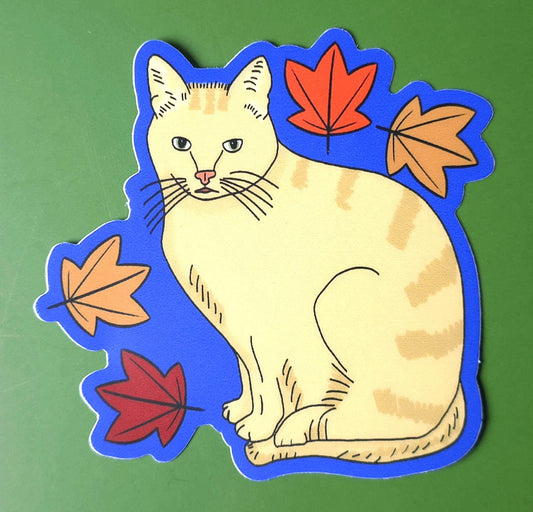 Cat in Autumn Leaves Vinyl Sticker