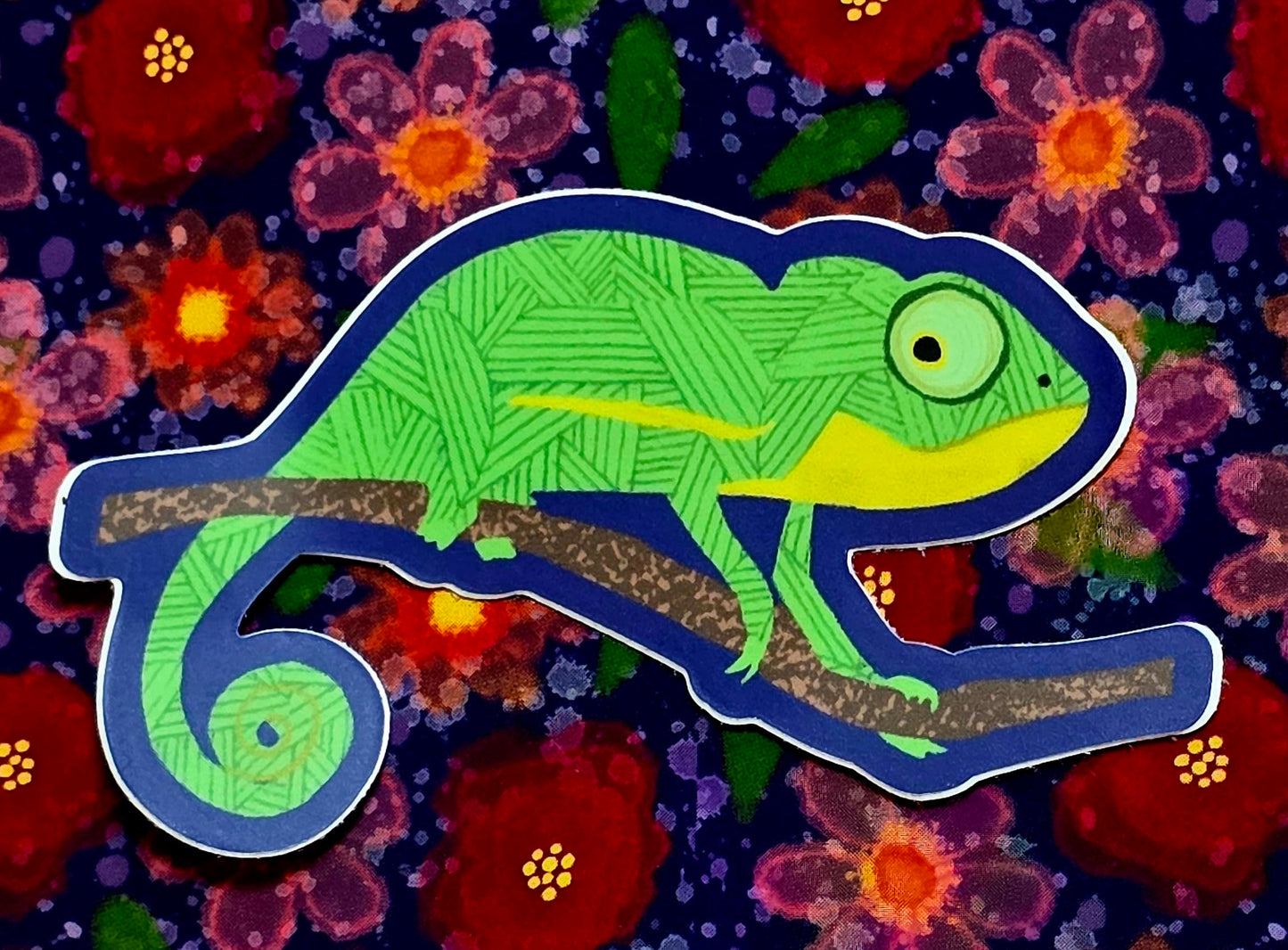 Sticker, Chameleon on Branch, Vinyl, Die-Cut, 3 Inches