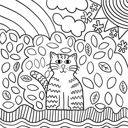 Cat Whimsical Coloring Page - Freebie!