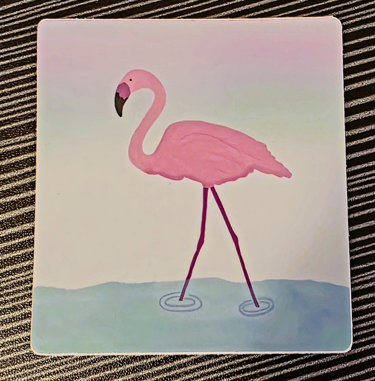 Sticker, Pink Flamingo Design, Die-Cut or Square With Water Scene, 3 Inches, Vinyl