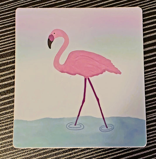 Sticker, Pink Flamingo Design, Die-Cut or Square With Water Scene, 3 Inches, Vinyl