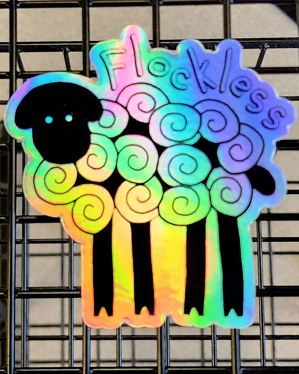 Holographic Sticker, Sheep Design, "Flockless," Vinyl, Die-Cut, 3 Inch Sticker