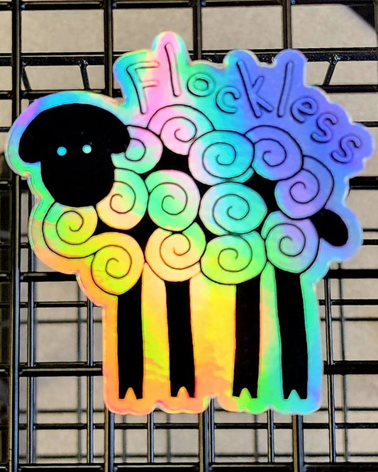 Holographic Sticker, Sheep Design, "Flockless," Vinyl, Die-Cut, 3 Inch Sticker