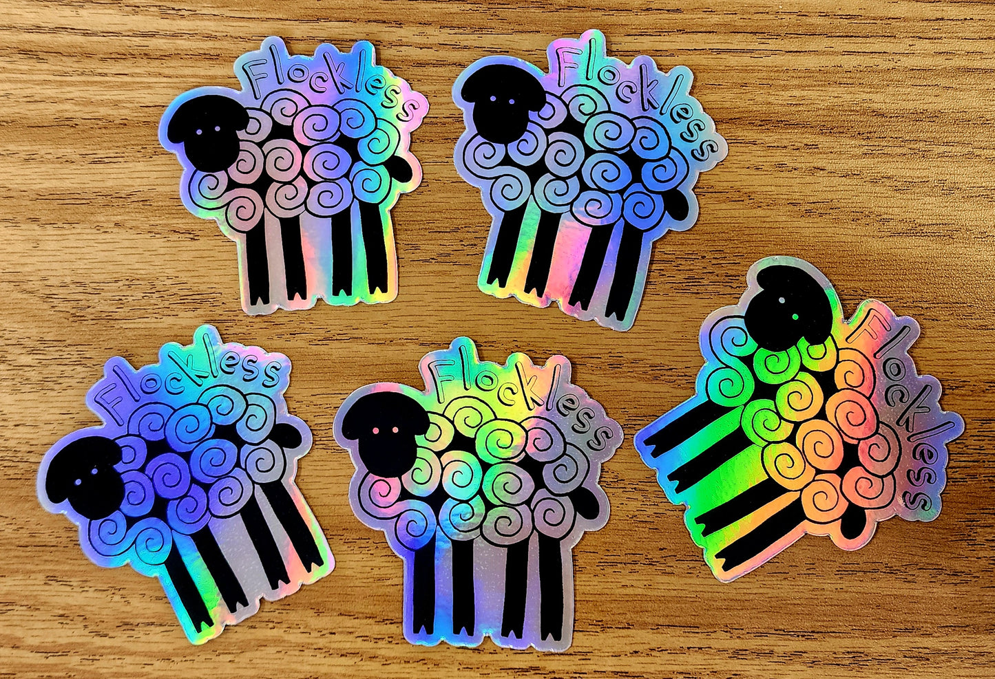 Holographic Sticker, Sheep Design, "Flockless," Vinyl, Die-Cut, 3 Inch Sticker