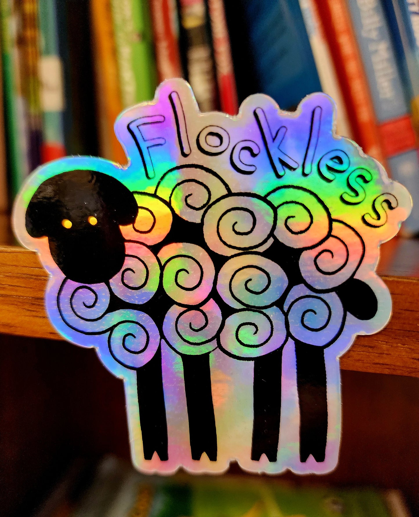 Holographic Sticker, Sheep Design, "Flockless," Vinyl, Die-Cut, 3 Inch Sticker
