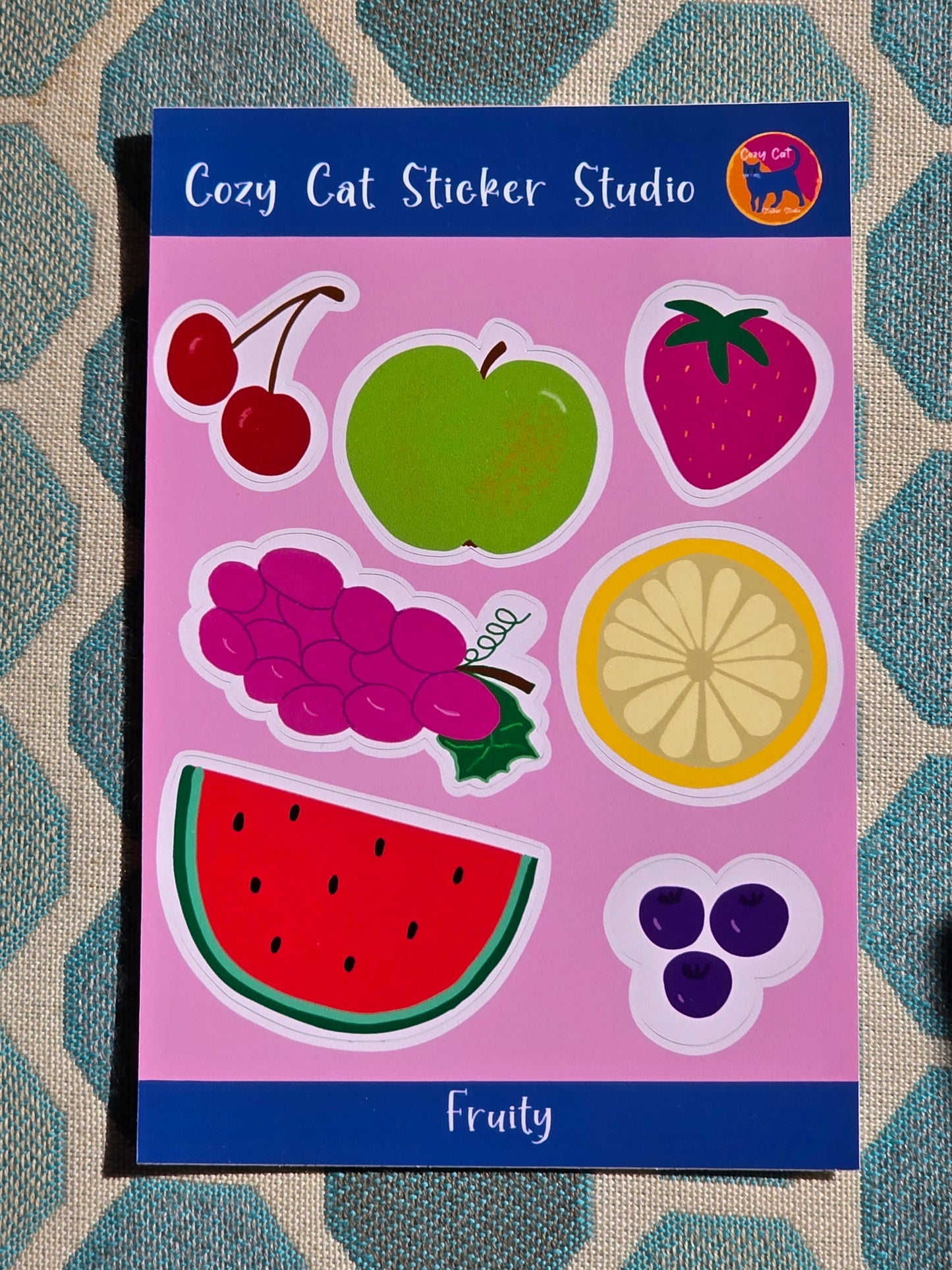 Sticker Sheet, Artistic Fruit Design, 7 Stickers per Sheet, 4" x 6" Sheet, Vinyl
