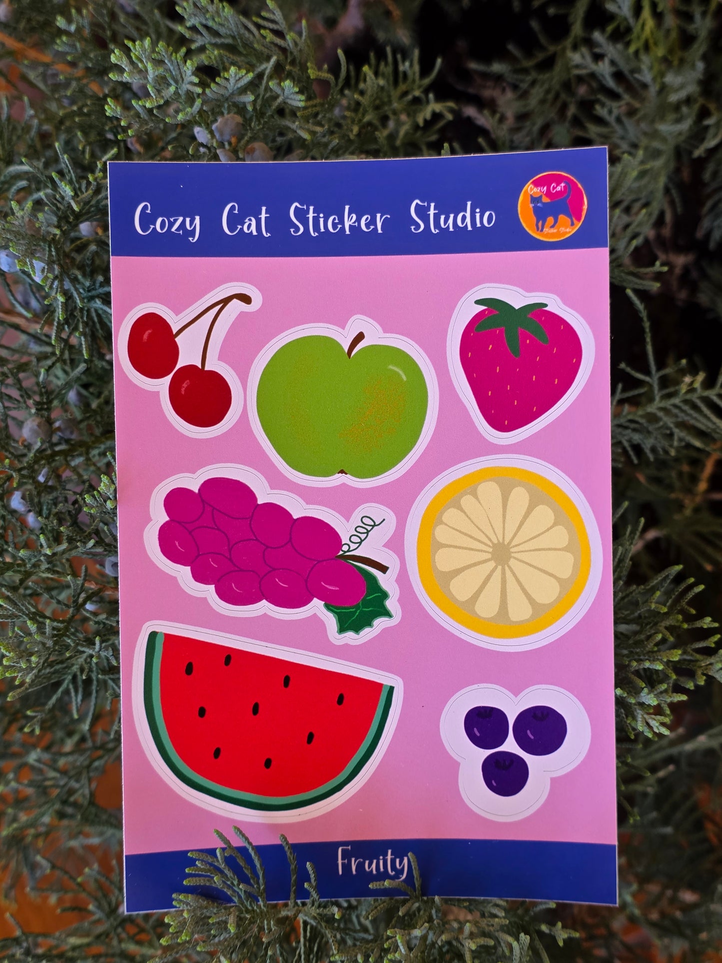 Sticker Sheet, Artistic Fruit Design, 7 Stickers per Sheet, 4" x 6" Sheet, Vinyl