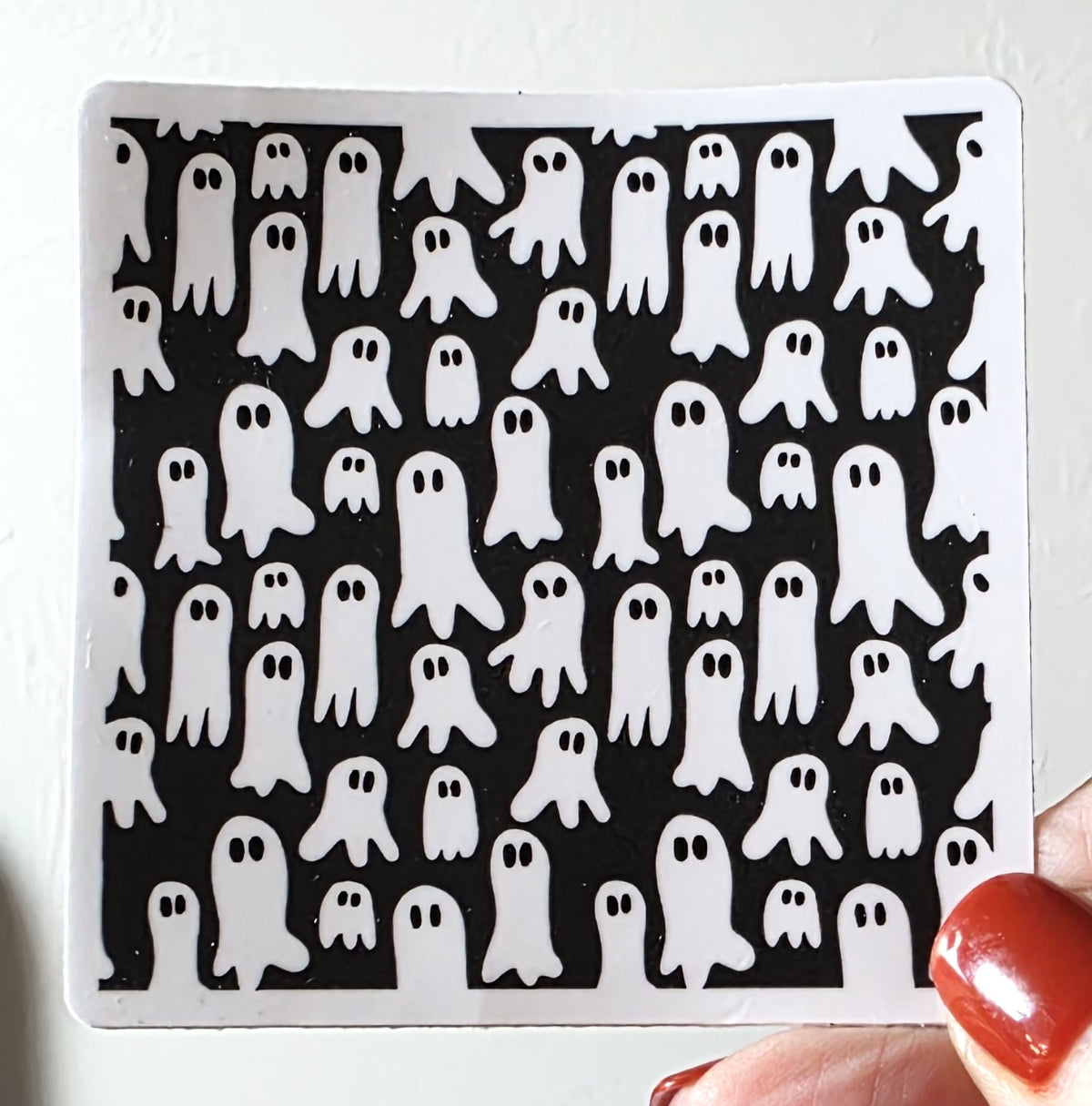 Ghost Pattern Square Vinyl Sticker 3" Size Halloween Stickers