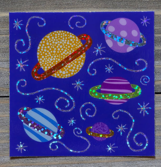 Glitter Sticker, Sparkly Solar System Design, 3 Inch Square, Vinyl