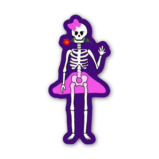 Skeleton Girl in Pink Sticker, 3" Vinyl, Waterproof, Halloween Sticker