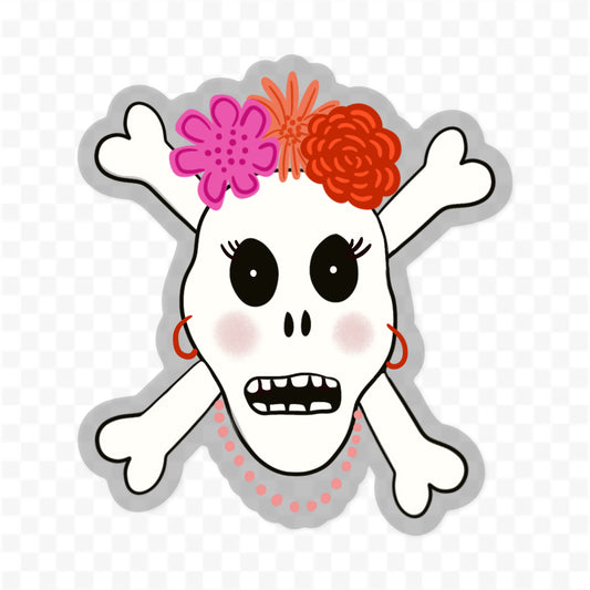 Girly Skull Sticker, Clear, 3" Vinyl, Halloween Sticker