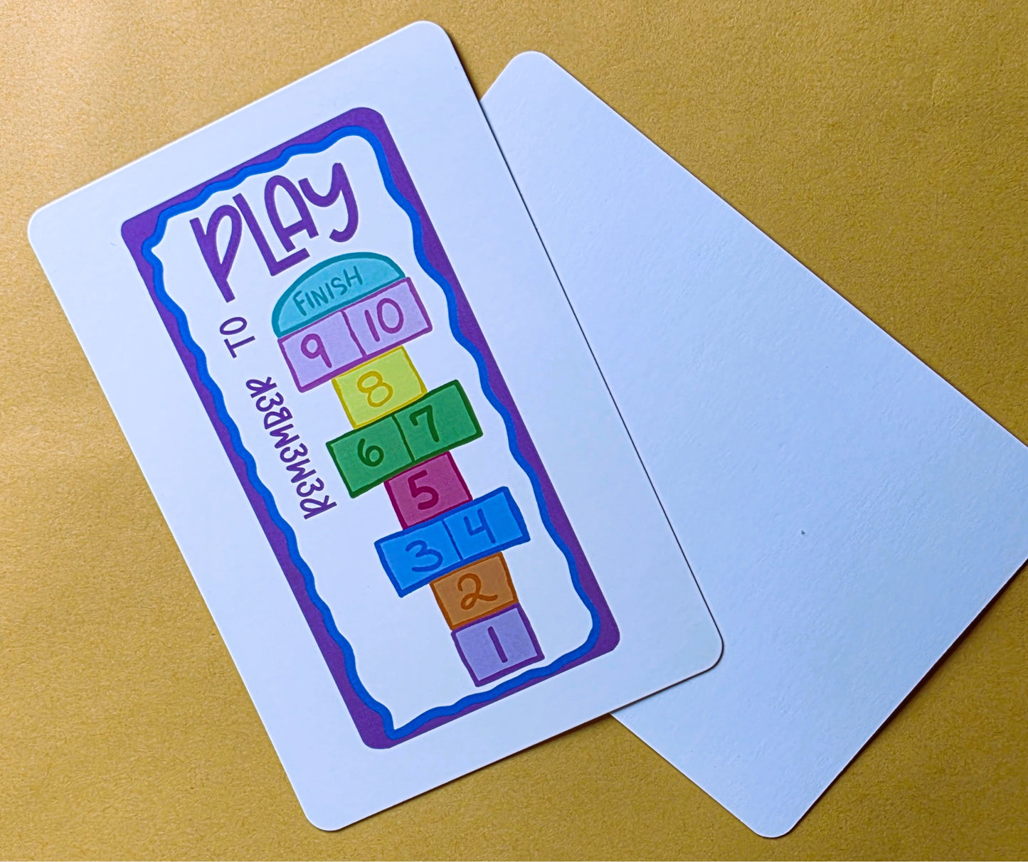 Post Card, Hopscotch Design, "Remember to Play", 4" x 6", Blank Back, Rounded Corners