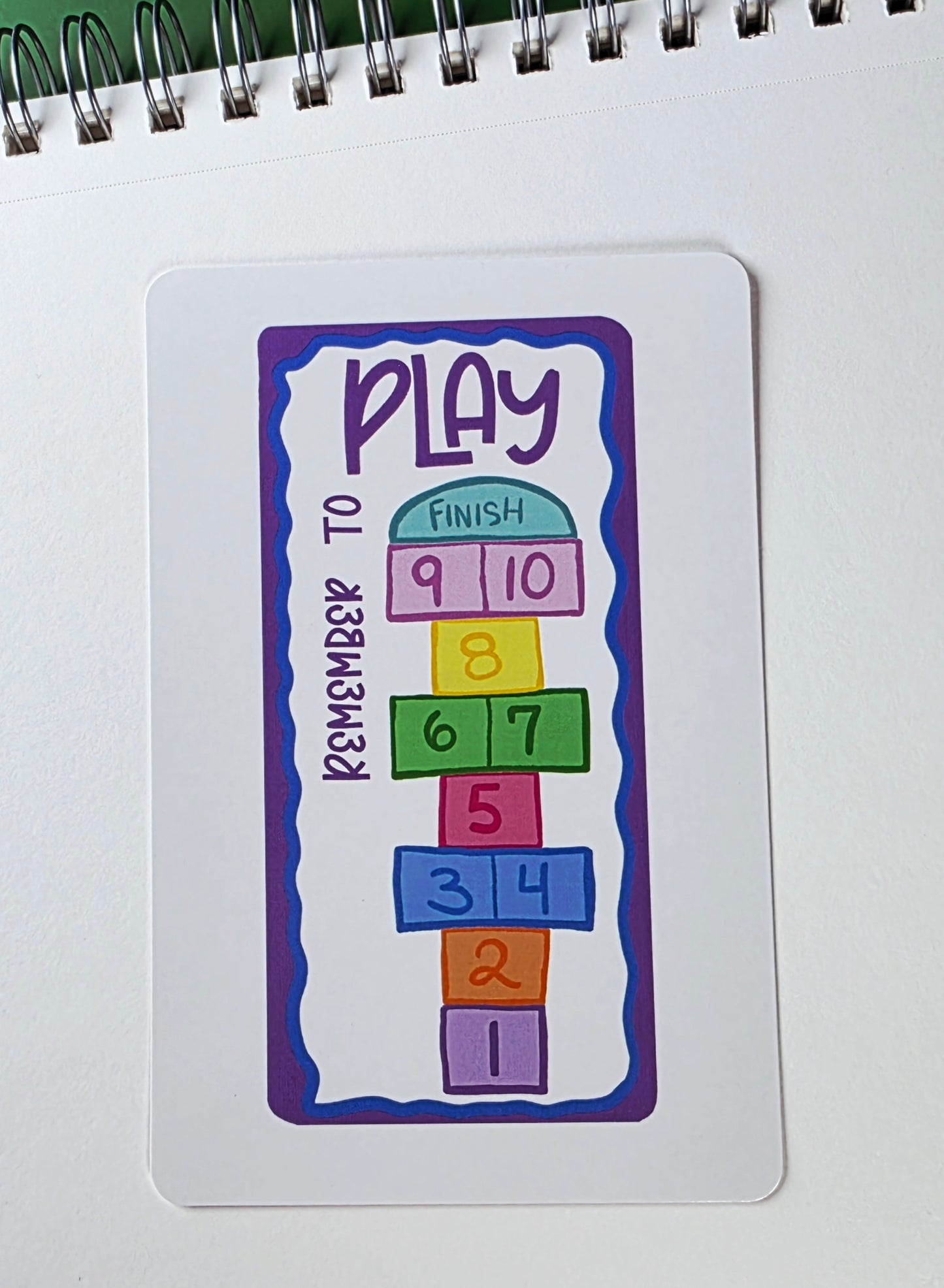 Post Card, Hopscotch Design, "Remember to Play", 4" x 6", Blank Back, Rounded Corners
