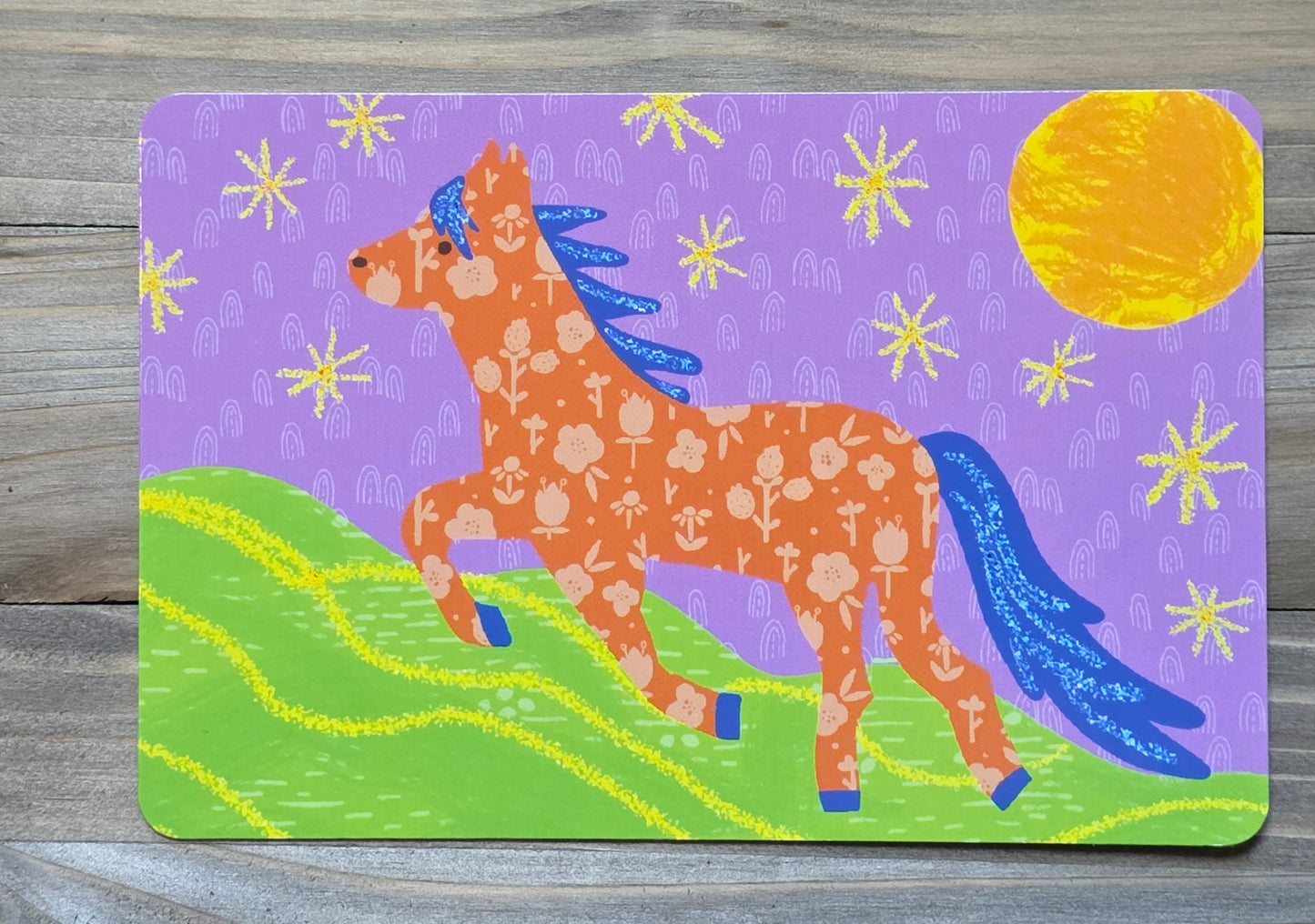 Post Card, Year of the Horse Whimsical Horse Running, 4" x 6", Blank Back, Rounded Corners