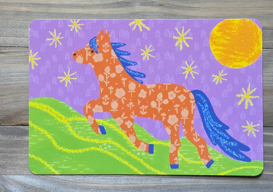 Post Card, Year of the Horse Whimsical Horse Running, 4" x 6", Blank Back, Rounded Corners
